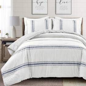 53856654 Lush Decor 3pc Full/queen Farmhouse Stripe Reversible Cotton Comforter And Sham Set Blue