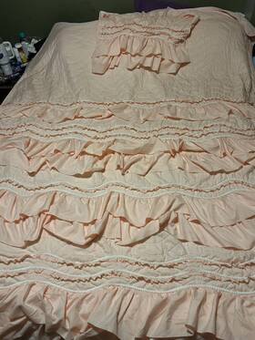 54613821 Lush Decor Vintage Twin Size Bed Comforter Quilt And Sham Set Peach Ruffled Ruffle D Cor