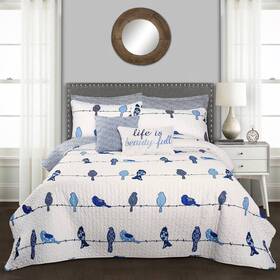 54614521 Lush Decor 7pc Full/queen Rowley Birds Quilt And Sham Set Navy - D Cor