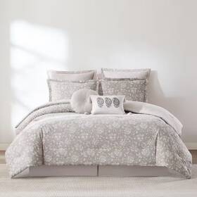 Lush Decor 705353611452 Zara Floral Block 8-piece Neutral Cotton Queen Comforter Set