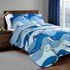 75666146 Lush Decor 3pc Full/queen Shark Allover Quilt Set Blue - D Cor