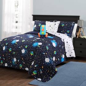 76150798 Lush Decor 5pc Full/queen Kidsft Universe Reversible Quilt Set With Spaceship Throw