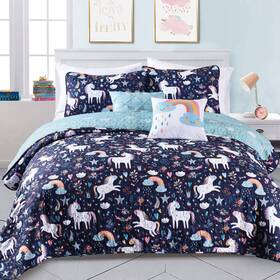76526296 Lush Decor 5pc Full/queen Kidsft Reversible Unicorn Heart Bedding Set With