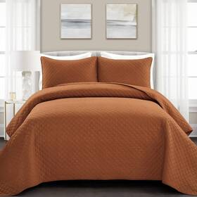 79441779 Lush Decor 3pc Full/queen Ava Diamond Oversized Cotton Quilt Set Rust - D Cor