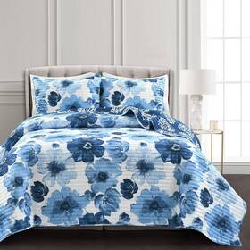 79442841 Lush Decor 3pc Full/queen Leah Quilt Set Navy/white - D Cor