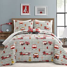 79517126 Lush Decor 3pc Twin Kidsft Make A Wish Fire Truck Reversible Quilt Set Red/gray