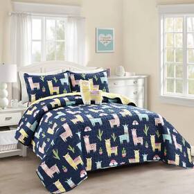 79517193 Lush Decor 4pc Full/queen Kidsft Make A Wish Southwest Llama Cactus Reversible Quilt Set