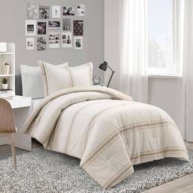 79843673 Lush Decor Comforter Set Cotton Farmhouse Stripe Neutral Full/queen