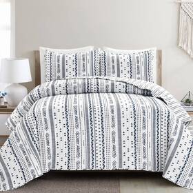 79844060 Lush Decor King 3pc Hygge Stripe Quilt Set Navy/white - D Cor