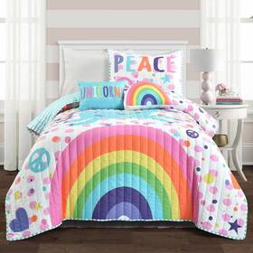 80365221 Lush Decor 4pc Twin Kidsft Unicorn Rainbow Reversible Quilt Set - D Cor
