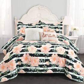 80524911 Lush Decor King 7pc Amara Watercolor Rose Comforter Set Black/dusty - D Cor
