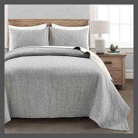 80526276 Lush Decor 3pc King Pickstitch Quilt/coverlet Light Gray/off White - D Cor