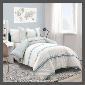 80526959 Lush Decor King 3pc Farmhouse Stripe Duvet Set Blue - D Cor