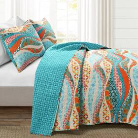 83504660 Lush Decor 3pc Full/queen Hailey Watercolor Wave Quilt Set - D Cor