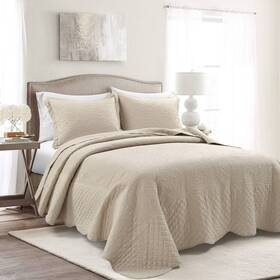 83888018 Lush Decor 3pc Queen Medallion Scallop Oversized Embroidered Bedspread Set Beige