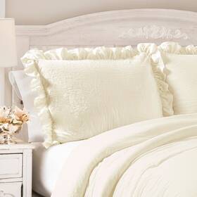 Lush Decor 848742065501 Reyna Ruffled Shabby-chic Comforter Set Ivory Full - Queen