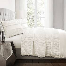Lush Decor 848742069400 Nova Ruffle 3 Piece Comforter Set White Full - Queen
