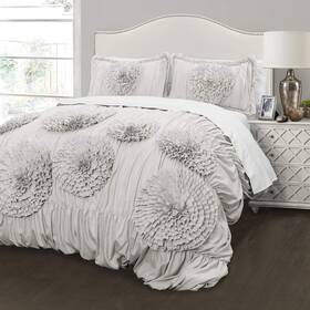 Lush Decor 848742076125 Serena Comforter Set 3 Piece King Light Gray - Cute B