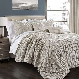 Lush Decor 848742082140 Ravello Pintuck Vintage Chic Farmhouse Style 5 Piece Comforter Set