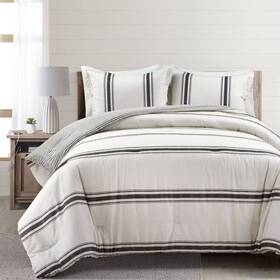 85333963 Lush Decor 3pc Full/queen Farmhouse Stripe Reversible Cotton Comforter And Sham Set Black