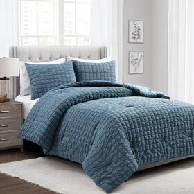 85333980 Lush Decor 3pc Full/queen Crinkle Dobby Comforter And Sham Set Blue - D Cor