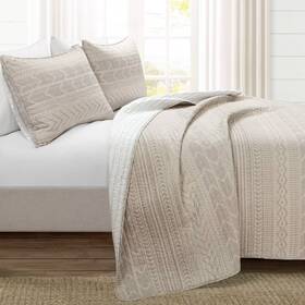 85334021 Lush Decor Scandinavian Quilt Set Geometric 320 Thread Count Wheat King
