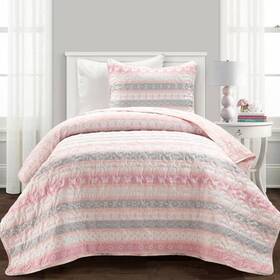 85405128 Lush Decor 2pc Twin Kidsft/xl Kidsft Cottage Core Sara Lily Reversible Quilt Set Pink