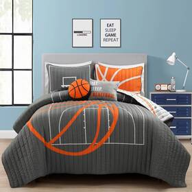 86067283 Lush Decor 5pc Full/queen Kidsft Basketball Game Reversible Oversized Quilt Set Charcoal