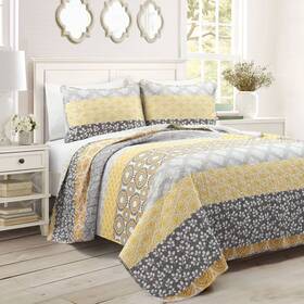 86253784 Lush Decor D Cor 3pc King Bohemian Stripe Reversible Oversized Cotton Quilt