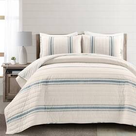 86253787 Lush Decor 2pc Twin/twin Extra Long Farmhouse Stripe Reversible Quilt And Sham Set Blue
