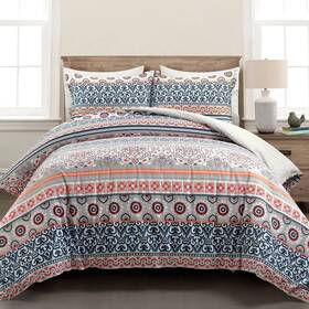 86253810 Lush Decor 3pc Full/queen Nesco Stripe Cotton Duvet Cover Set Navy/coral/gray - D Cor