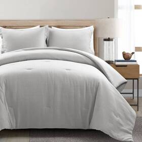 87533275 Lush Decor D Cor 3pc King Haniya Solid Waffle Woven 100% Cotton Textured Comforter
