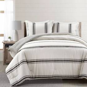 88096121 Lush Decor D Cor 3pc California King Farmhouse Stripe Reversible Oversized Cotton
