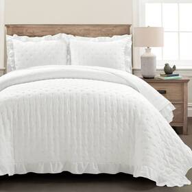 88096133 Lush Decor D Cor 3pc Full/queen Reyna Ruffle Reversible Oversized Quilt Set White