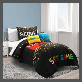 88098239 Lush Decor 4pc Twin Kidsft Video Games Reversible Oversized Comforter Bedding Set Black/red