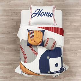 88995711 Lush Decor 4pc Baseball Game Reversible Oversized Quilt Set White/red - D Cor