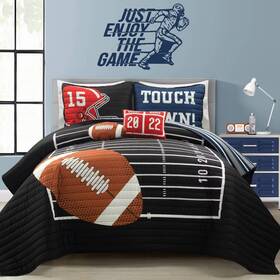 88995717 Lush Decor 5pc American Football Reversible Oversized Quilt Set Black/navy -