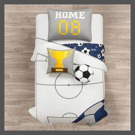 88995721 Lush Decor 4pc Soccer Game Reversible Oversized Quilt Set White/navy Blue- D Cor