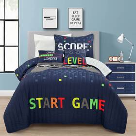 90751424 Lush Decor 4pc Twin Kidsft Video Games Quilt Set Navy Blue - D Cor