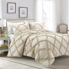 B07v6vjzfx Lush Decor Ruffle Diamond Comforter King Size 3 Piece Set Neutral -
