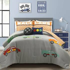 B0bhbtdrfq Lush Decor Racing Cars Reversible Comforter Queen Size 5 Piece Set Full/queen