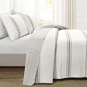 Lush Decor Farmhouse Stripe 3 Piece Quilt Set King Gray