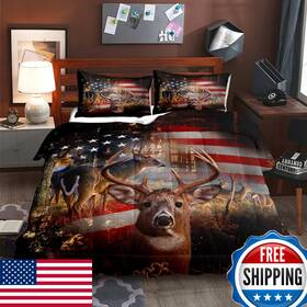 B0c16rbl37 Luvivihome 3pcs Hunting Camo Comforter Set Deer Full Size Patriotic