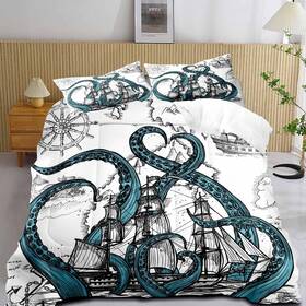 Do-be005-queen Luvivihome 3pcs Blue Octopus Comforter Set Queen Size Nautical Bedding Ocea