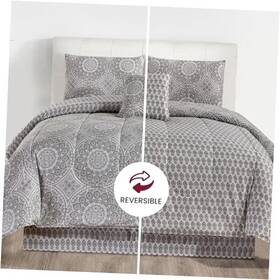 Lux Decor Collection 810068324457 D Cor Reversible 5pc Queen Comforter Set Printed Bedding All-in-one
