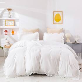 Hu-xi-179 Luxlovery White Comforter Set California King Ruffle Bedding Shabby Chic Farmhouse