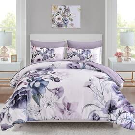 Ab090155q7u Luxudecor Floral Comforter Set Queen Size 7 Piece Purple Flower Bed In A Bag Elegant