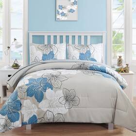 B0b149q65x Luxudecor Floral Comforter Set Queen Blue 7 Piece Bed In A Bag Microfiber