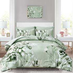 B0cnshrpr6 Luxudecor Floral Comforter Set Queen Size 7 Piece Sage Green Flower Bed In A Ba