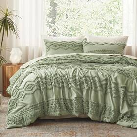 B0cz8jmbhy Luxudecor Sage Green Tufted Comforter Set Queen Size 3 Pieces Boho Shabby Chic